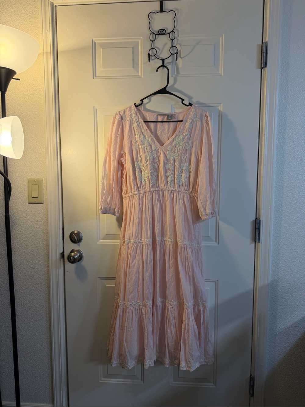 Lucky Brand Pink Embroidered Boho Cottagecore Midi Dress Medium